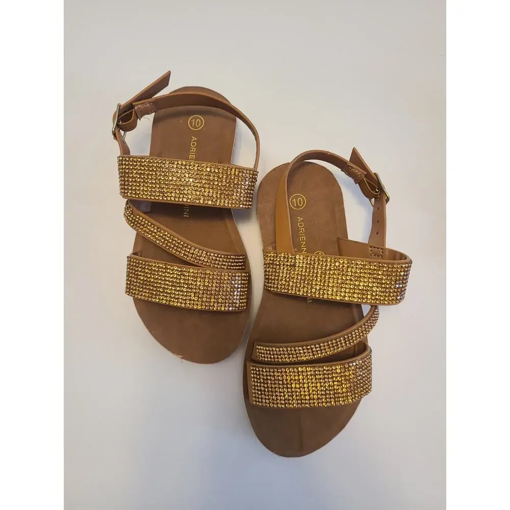 Adrienne Vittadini Kids Girls Sandals Size 10 Lot of 2 (Gold & Black Rhinestone)